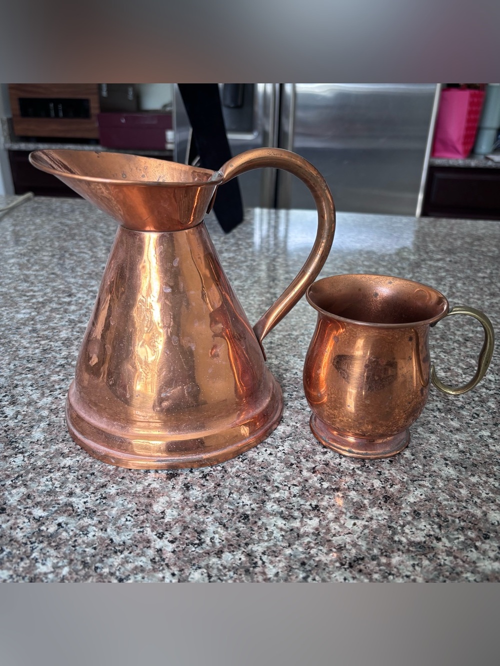 Vintage Peerage England Copper Cup Mug & Matching Unmarked Pitcher Jug Set